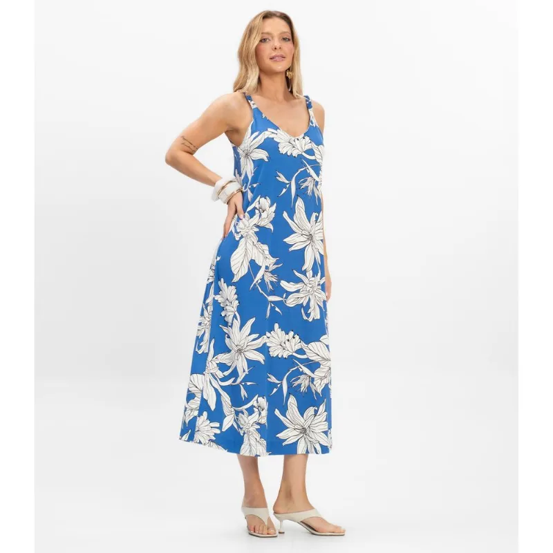 Vestido Super Midi Feminino Visco Maquinetada Azul G