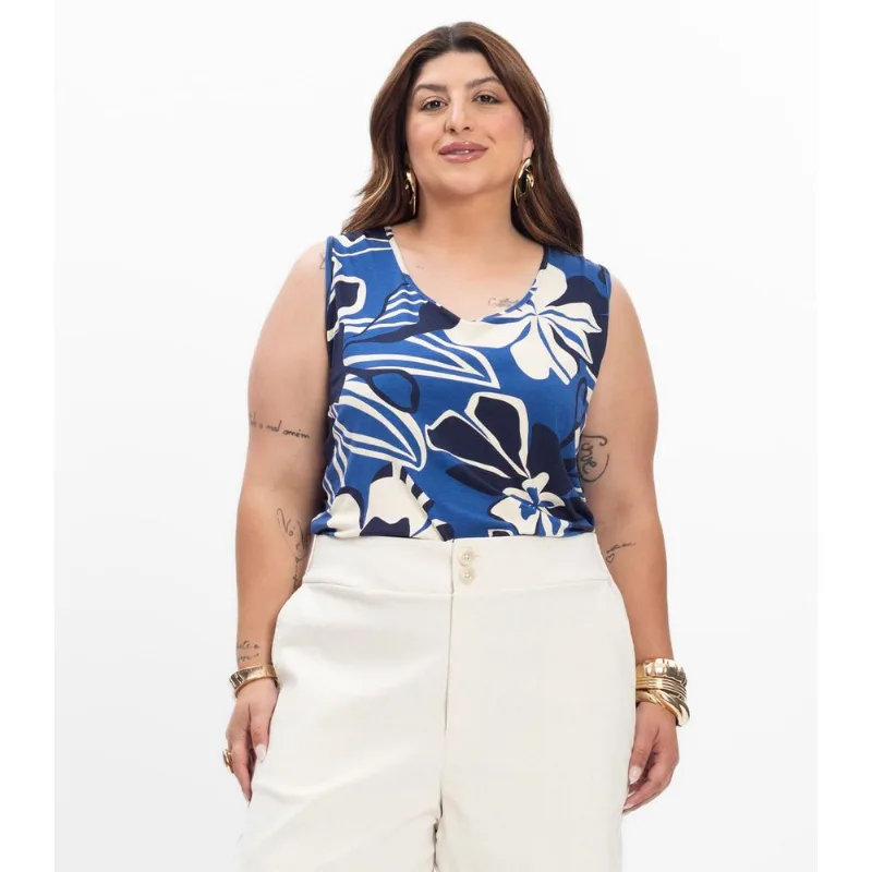 Regata Feminina Secret Glam Em Viscotorcion Azul Plus G2