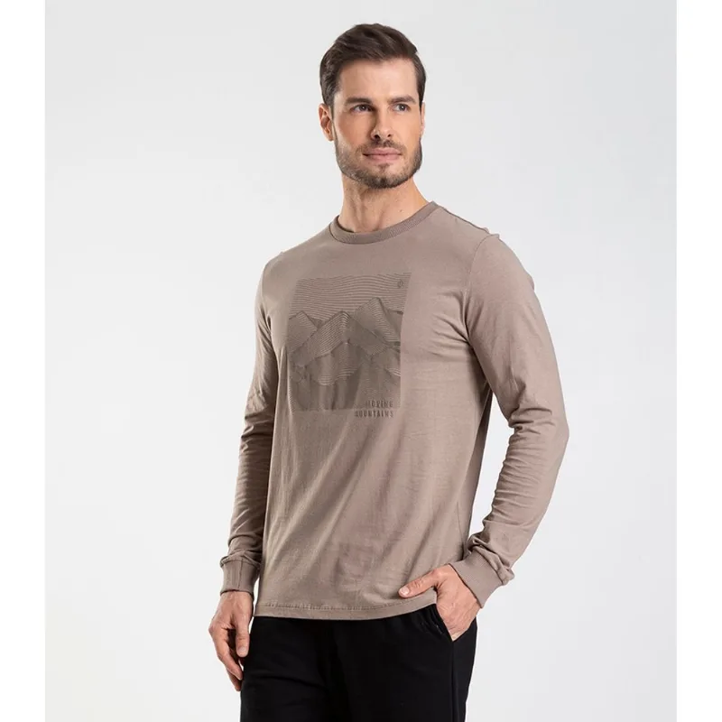 Camiseta Manga Longa Meia Malha Diametro Marrom G