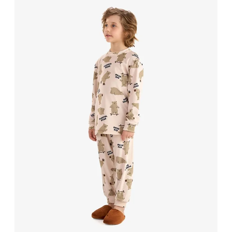 Pijama Em Fleece Comfort Rovi Kids Bege 6