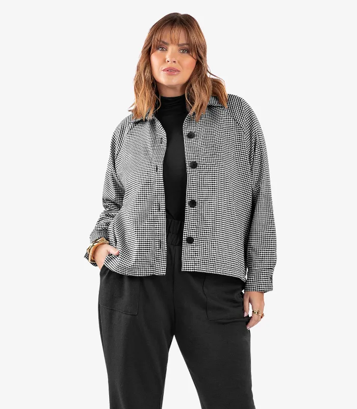 Casaco Feminino Xadrez Plus Size Secret Glam Preto Plus G2