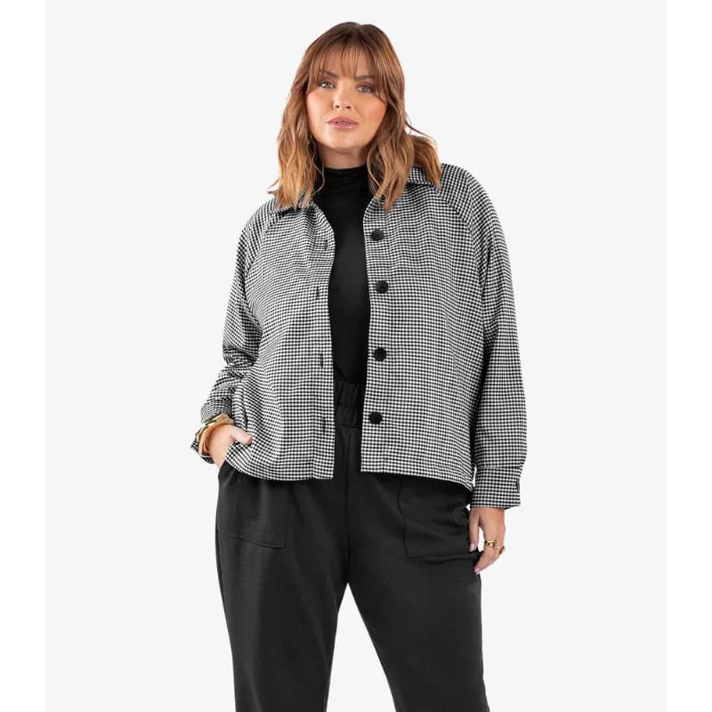 Casaco Feminino Xadrez Plus Size Secret Glam Preto Plus G4