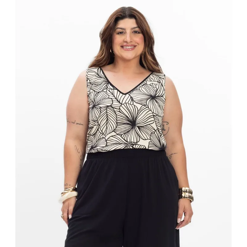 Regata Em Viscose Feminina Plus Size Secret Glam Bege Plus G3