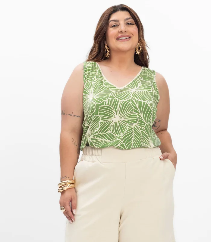 Regata Em Viscose Feminina Plus Size Secret Glam Verde Plus G3