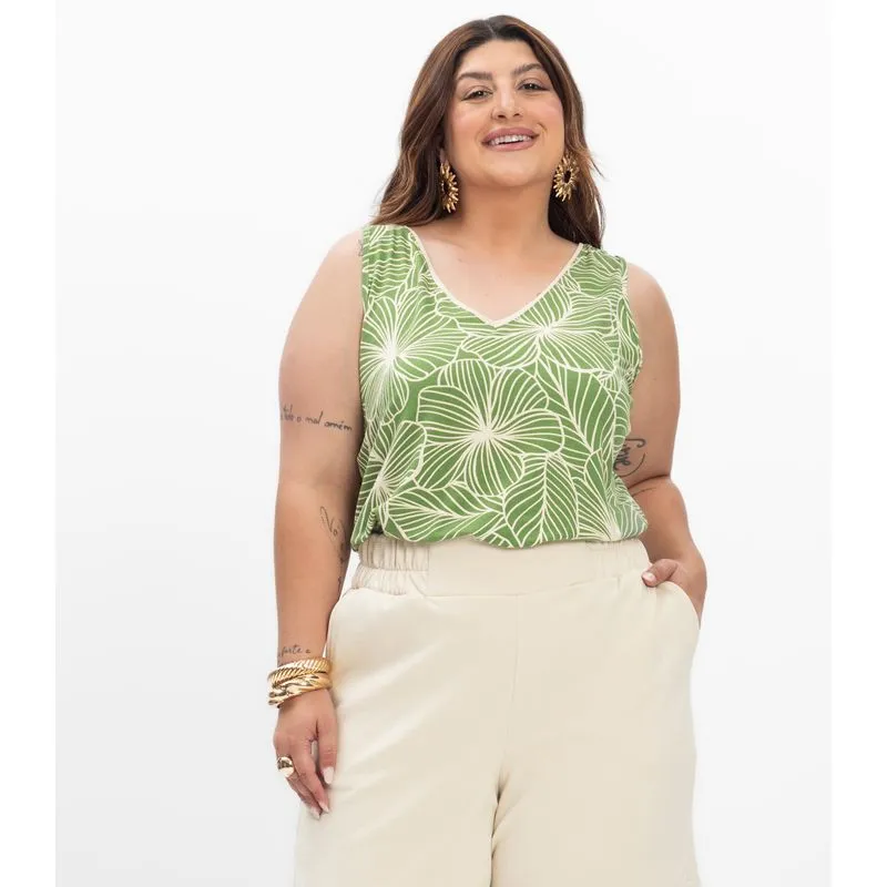 Regata em Viscose Feminina Plus Size Secret Glam Verde Plus G4
