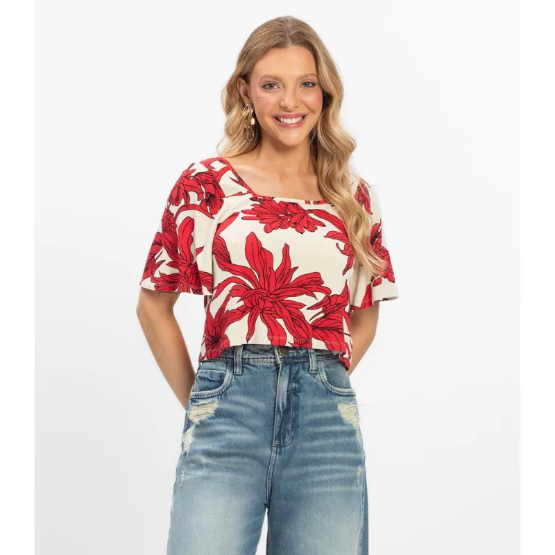 Blusa Cropped Feminina Visco Maquinetada Rovitex Vermelho G