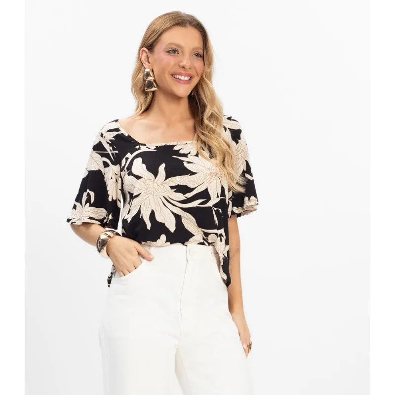 Blusa Cropped Feminina Visco Maquinetada Rovitex Preto G
