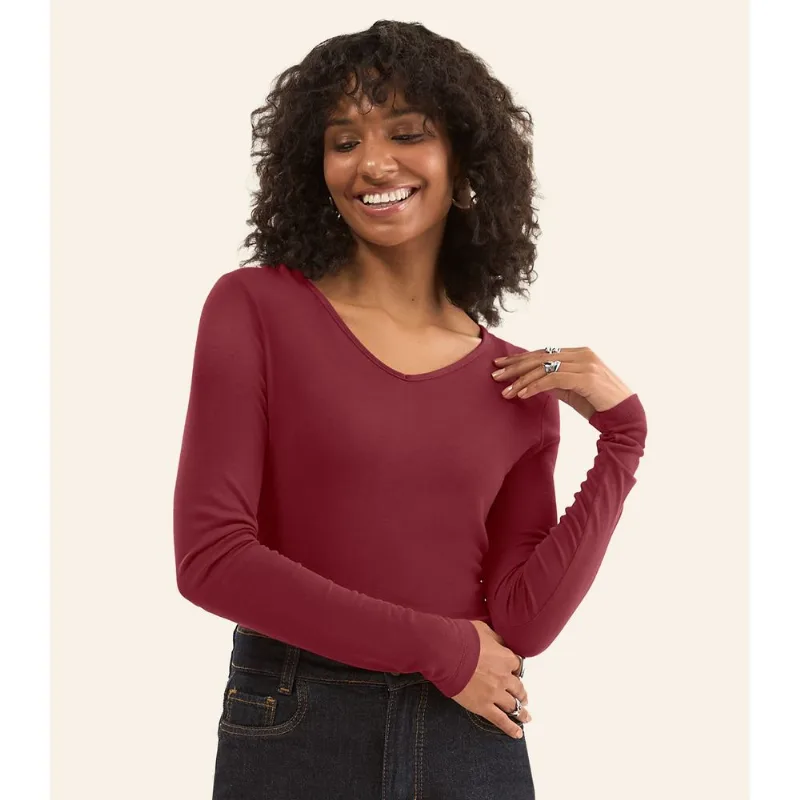 Blusa Manga Longa Feminina Decote V Rovitex Vermelho GG