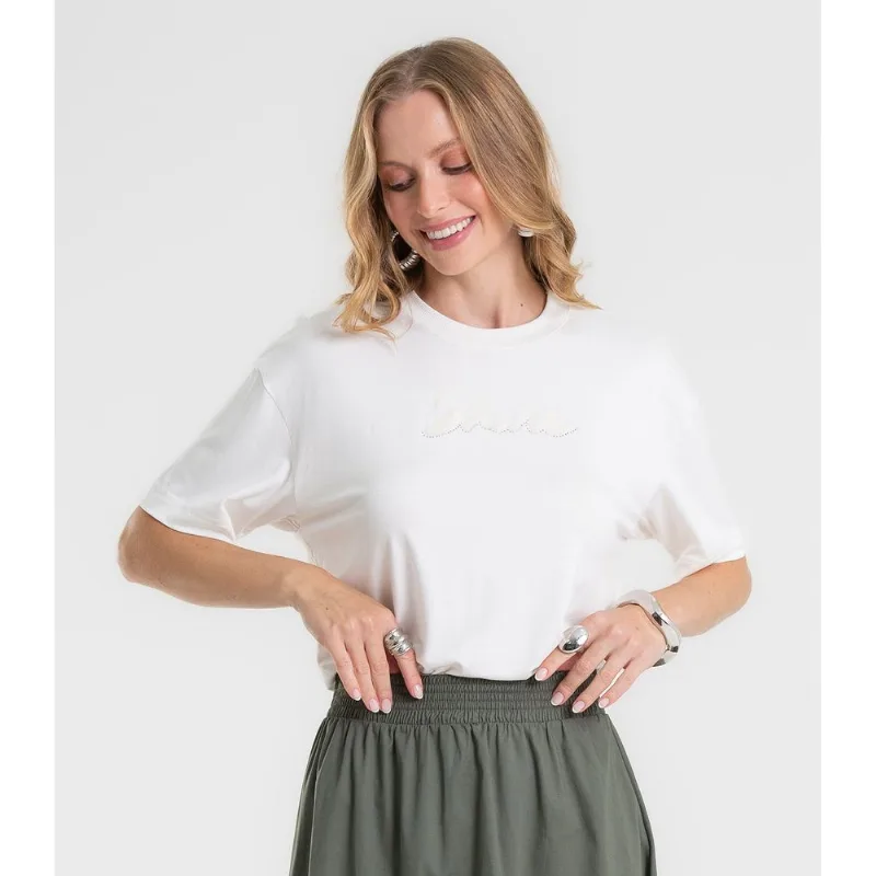 T-Shirt Feminina Manga Curta Estilosa Rovitex Bege G