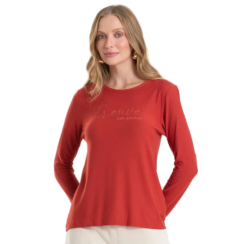 Blusa Feminina Rovitex Estampa Escrita Manga Longa Telha - P