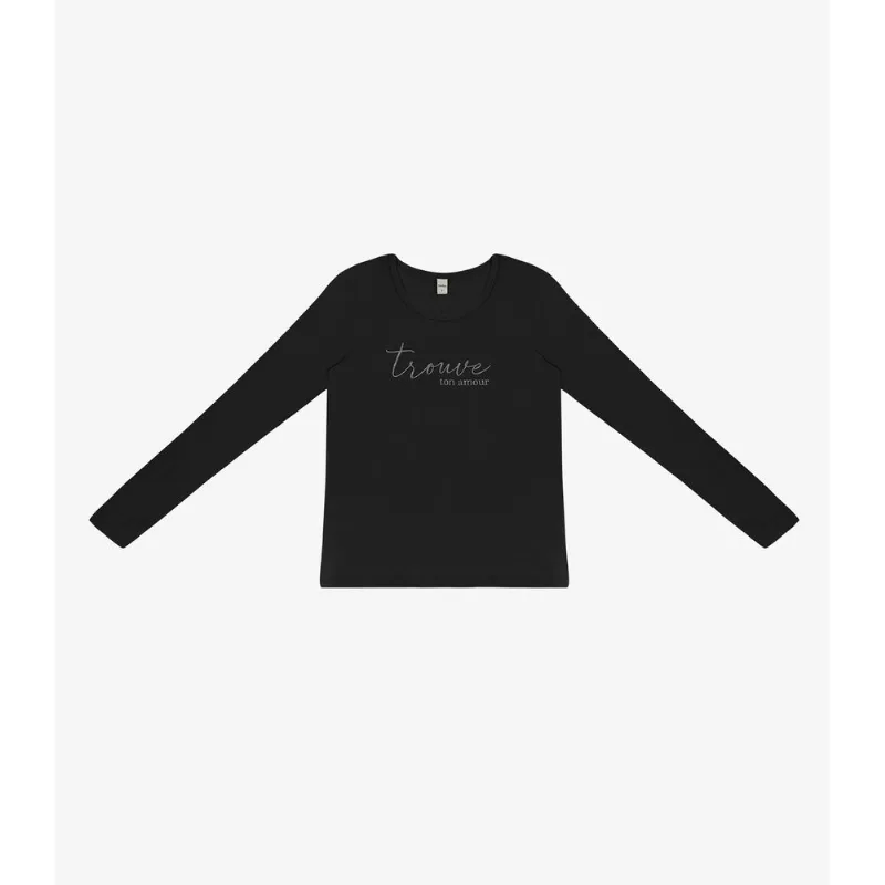 Blusa Feminina Manga Longa Com Estampa Rovitex Preto G