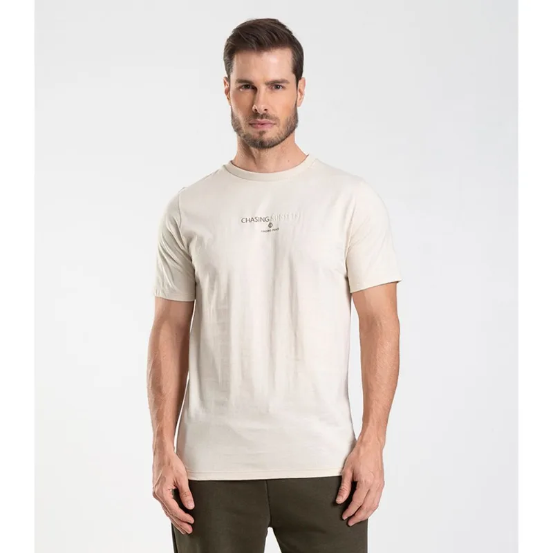 Camiseta Masculina Com Estampa Localizada Diametro Bege GG