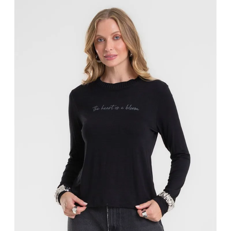 Blusa Feminina Manga Longa Em Viscotorcion Rovitex Preto G