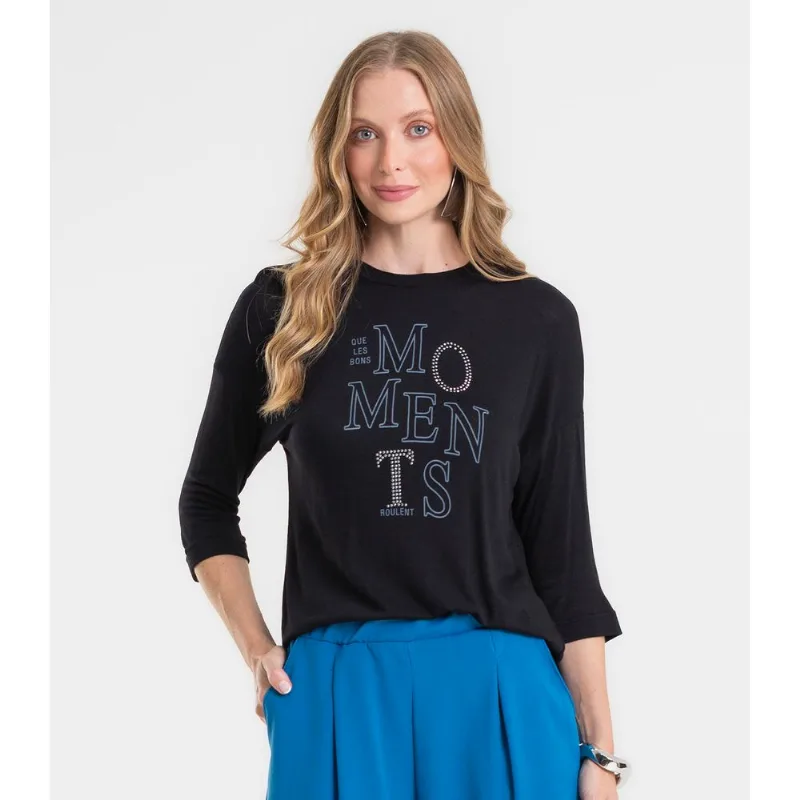 Blusa Feminina Manga 3/4 Em Visco Tricot Rovitex Preto P