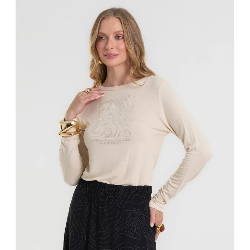 Blusa Feminina Manga Longa Em Molecotton Rovitex Bege M