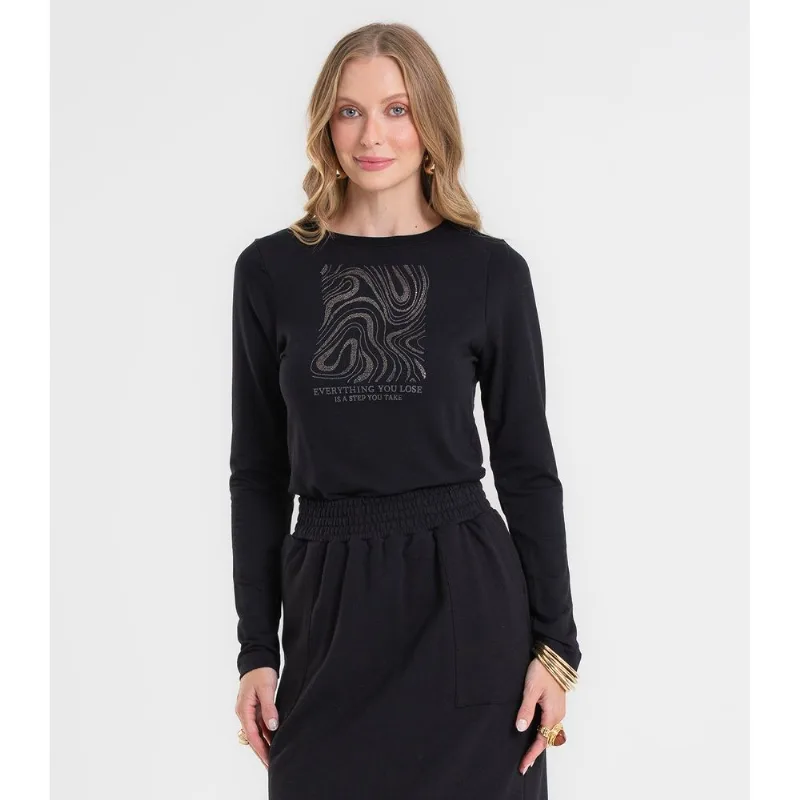 Blusa Feminina Manga Longa Em Molecotton Rovitex Preto P