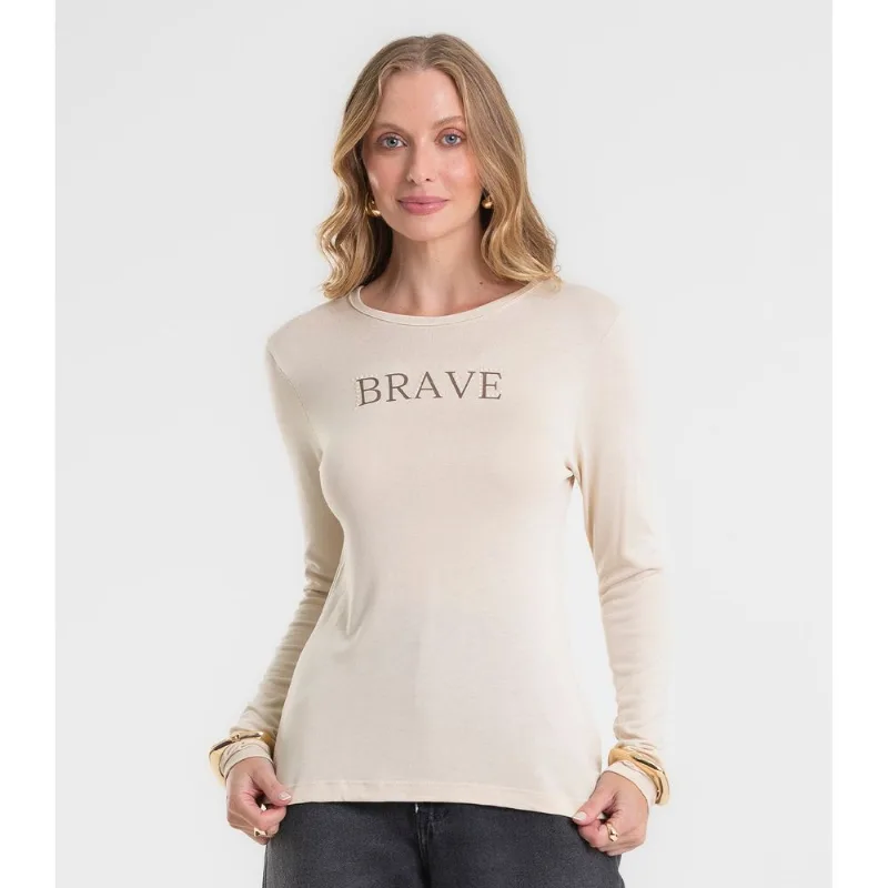 Blusa Feminina Manga Longa Estampada Rovitex Bege P