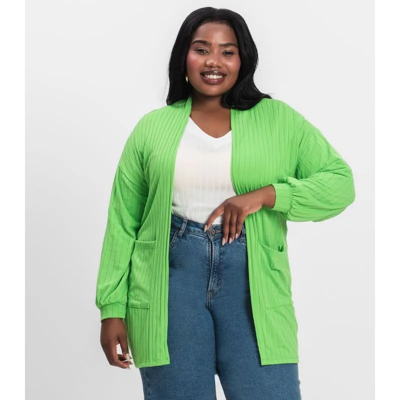 Cardigan Feminino Pluz Size Infinita Cor Verde Plus G3