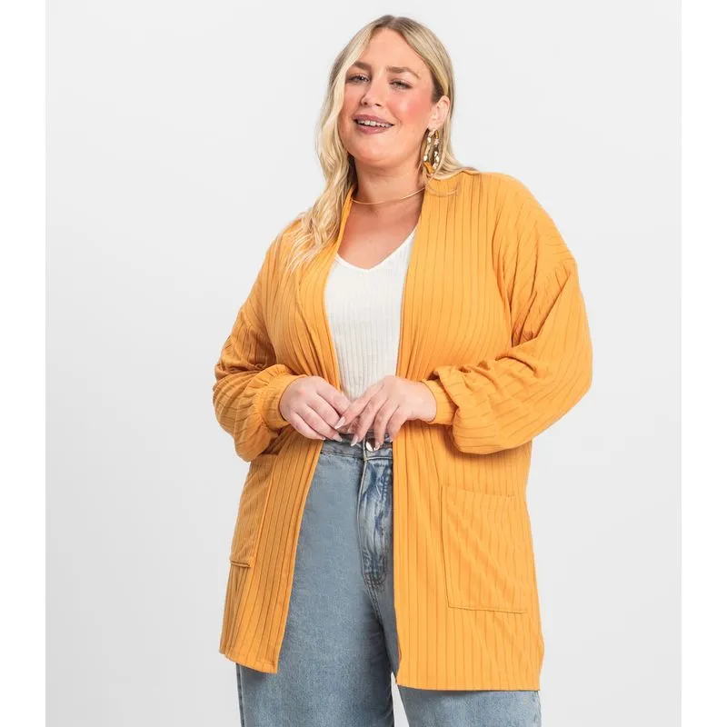 Cardigan Feminino Pluz Size Infinita Cor Amarelo Plus G2