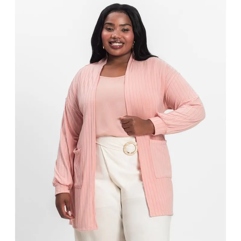Cardigan Feminino Pluz Size Infinita Cor Rosa Plus G2