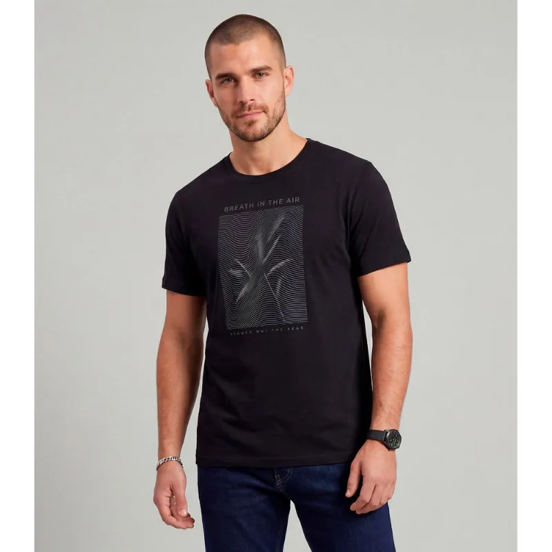 Camiseta Masculina Meia Malha Com Estampa Diametro Preto G