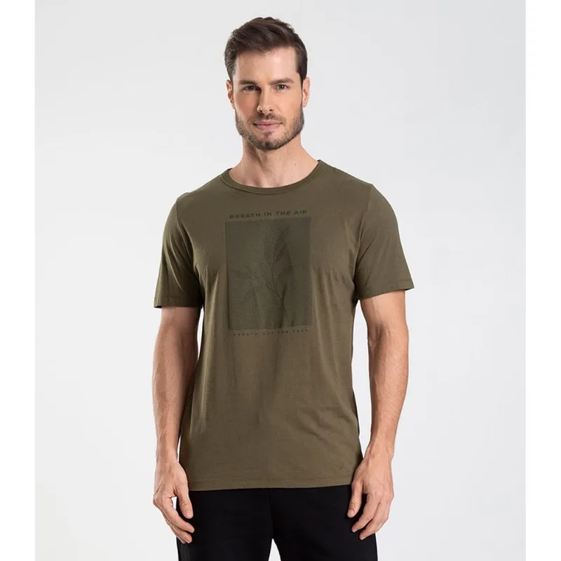 Camiseta Masculina Meia Malha Com Estampa Diametro Verde P