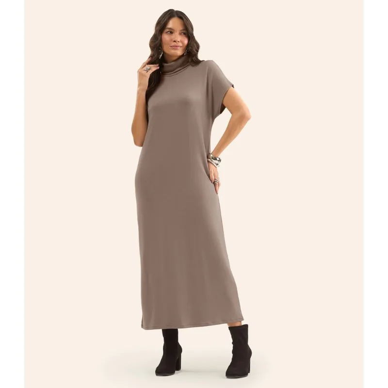 Vestido Super Midi Feminino Com Gola Alta Rovitex Marrom P