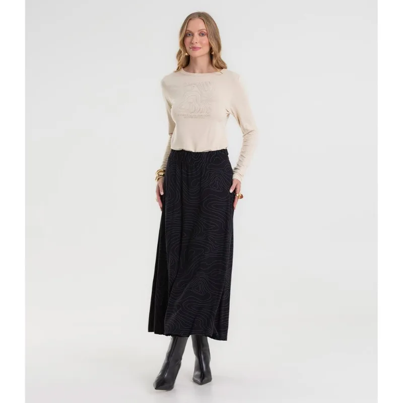 Saia Midi Feminina Em Viscotorcion Rovitex Preto G