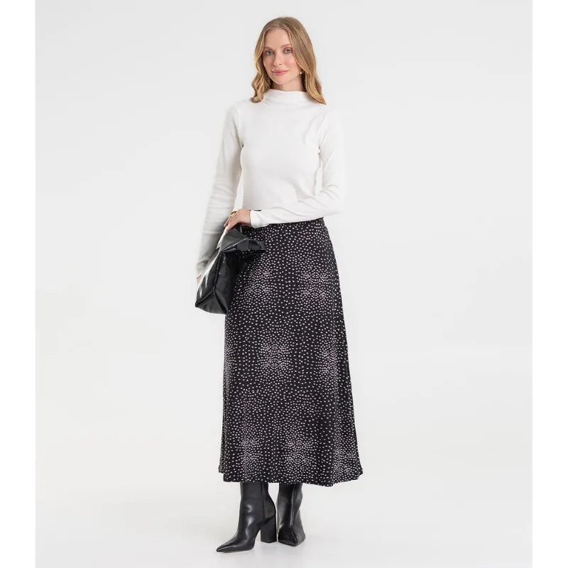 Saia Midi Feminina Em Viscotorcion Rovitex Preto G