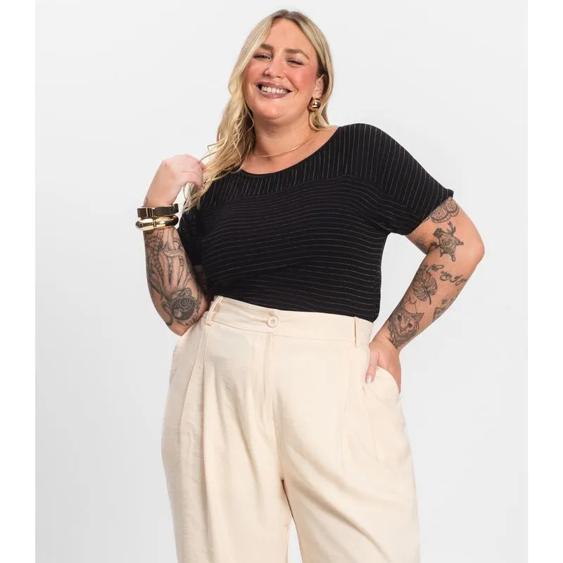 Blusa Feminina de Viscose Plus Size Infinita Cor Preto Plus G4