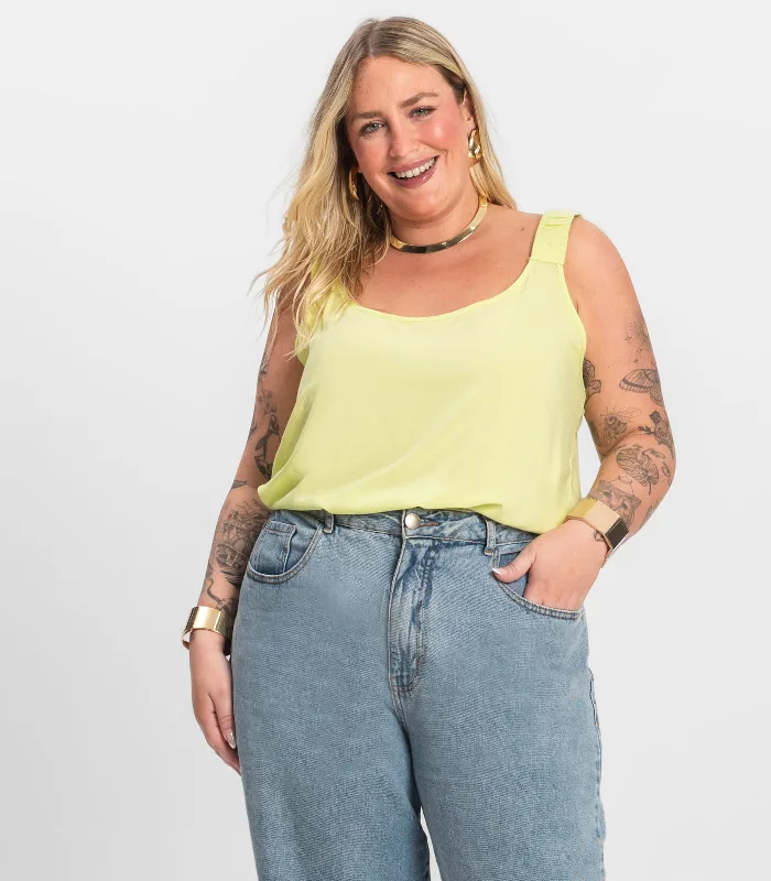 Regata Feminina Plus Size Infinita Cor Amarelo Plus G4