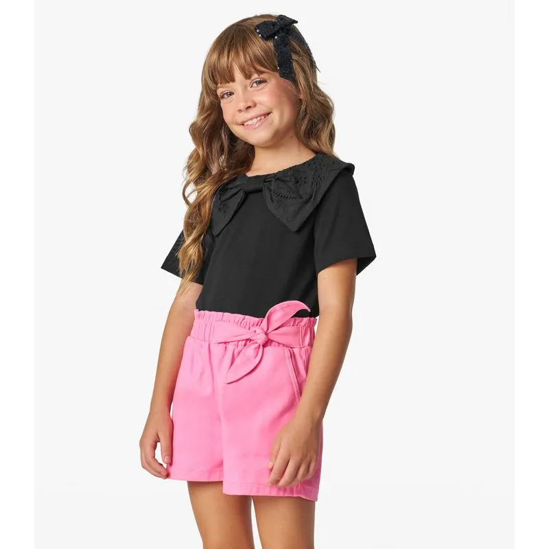 Blusa Feminina Manga Curta Em Cotton Trick Nick Preto 3