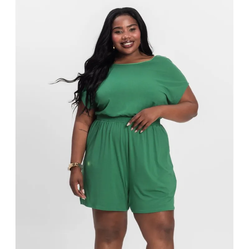 Macaquinho Feminino Malha Visco Infinita Cor Verde Plus G4