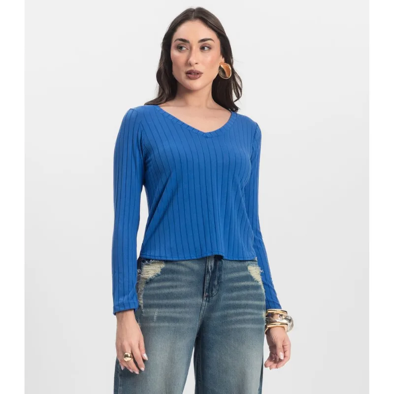 Blusa Manga Longa Infinita Cor Azul GG