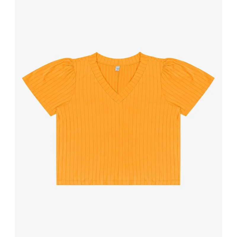 Blusa Canelada Plus Infinita Cor Amarelo Plus G2