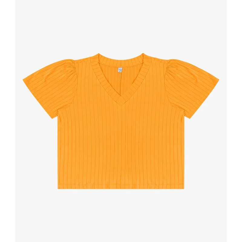 Blusa Canelada Plus Infinita Cor Amarelo Plus G4