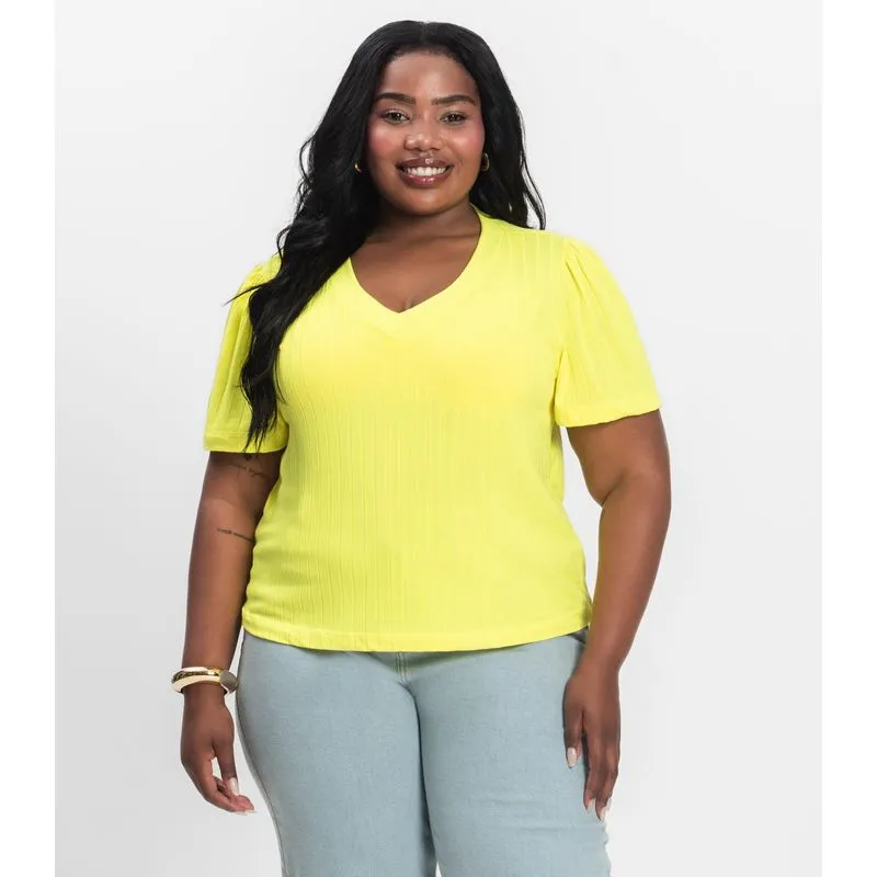 Blusa Canelada Plus Infinita Cor Limao Plus G1