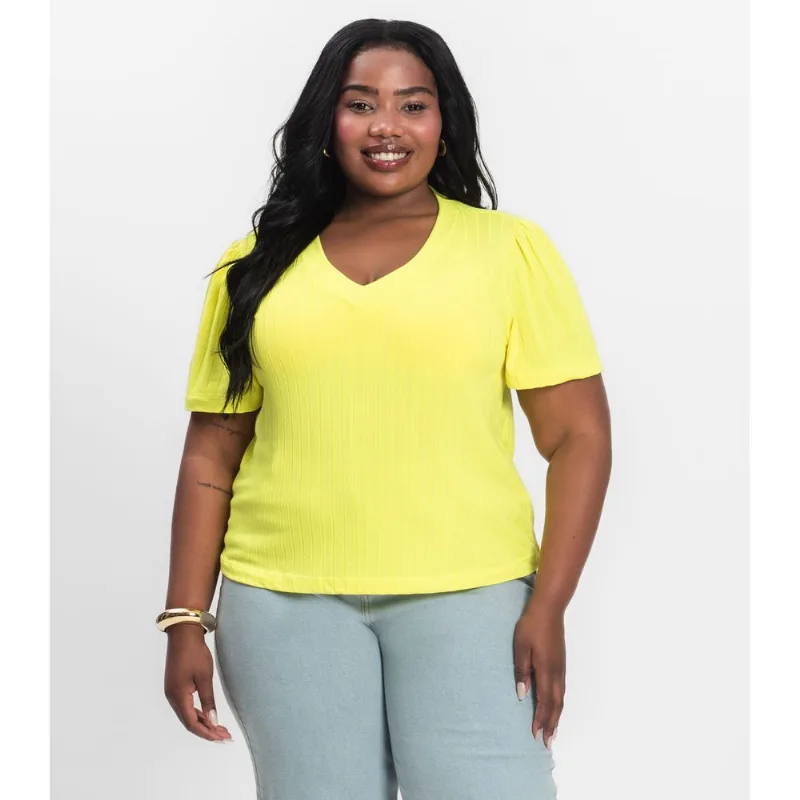 Blusa Canelada Plus Infinita Cor Limao Plus G2