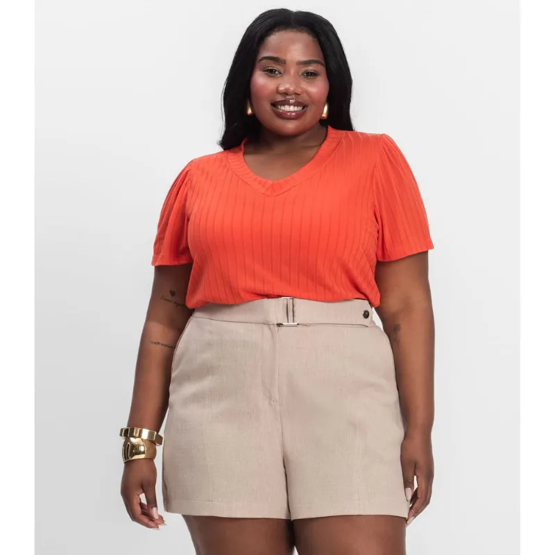 Blusa Canelada Plus Infinita Cor Vermelho Plus G2