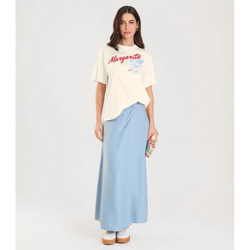 Blusa Feminina Manga Curta Oversized Dianna Bege GG