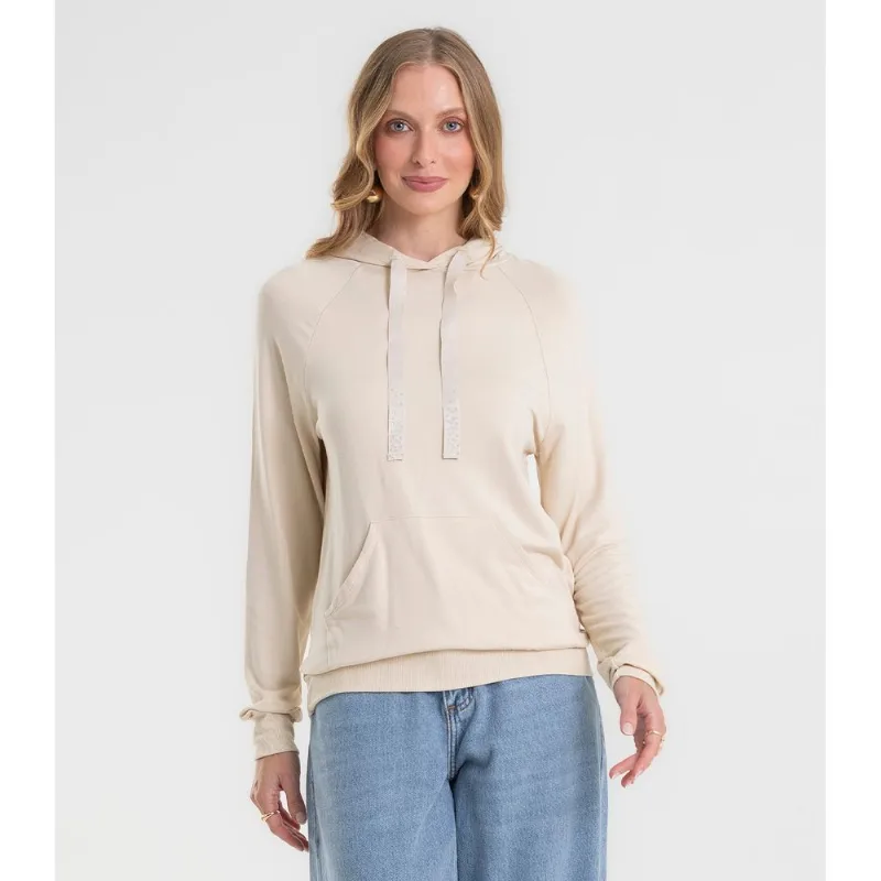 Blusão Feminino Com Capuz Em Molecotton Rovitex Bege GG