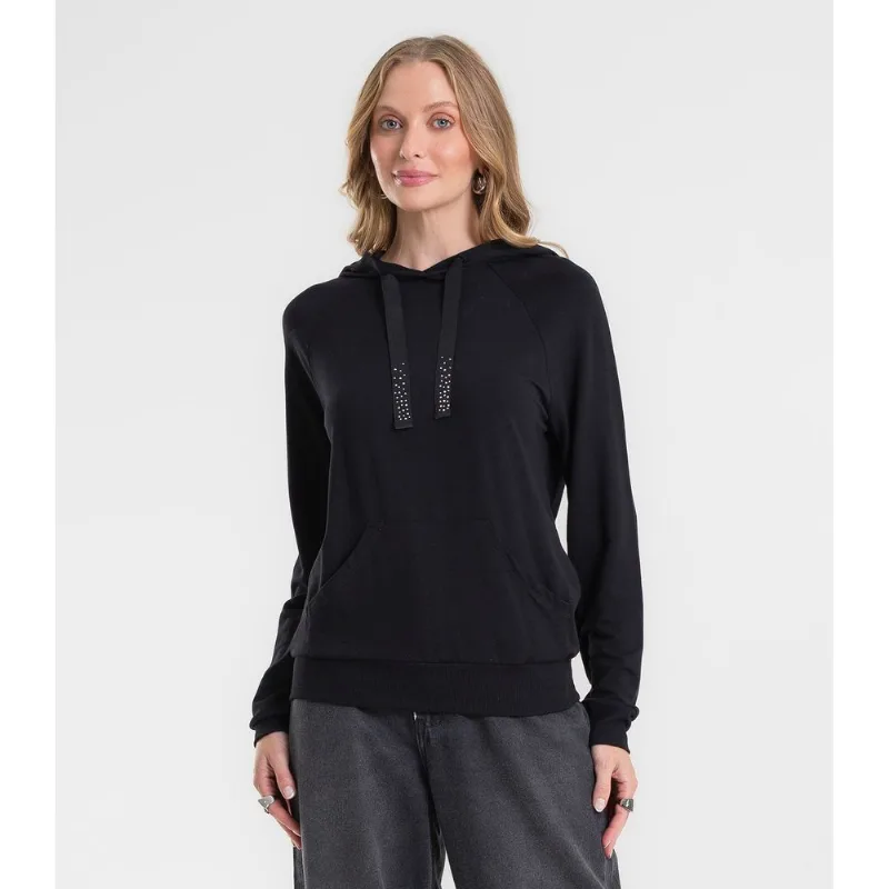 Blusão Feminino Com Capuz Em Molecotton Rovitex Preto M