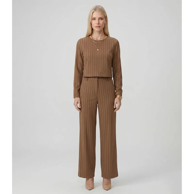 Calça Feminina Pantalona Twill Lurex Endless Marrom G