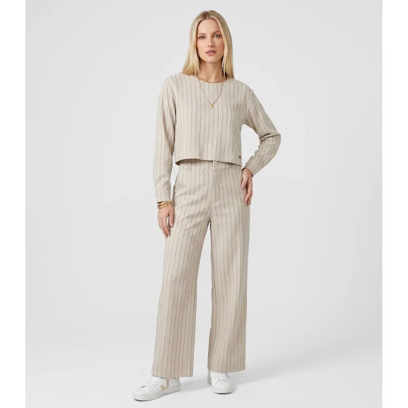Calça Feminina Pantalona Twill Lurex Endless Bege GG