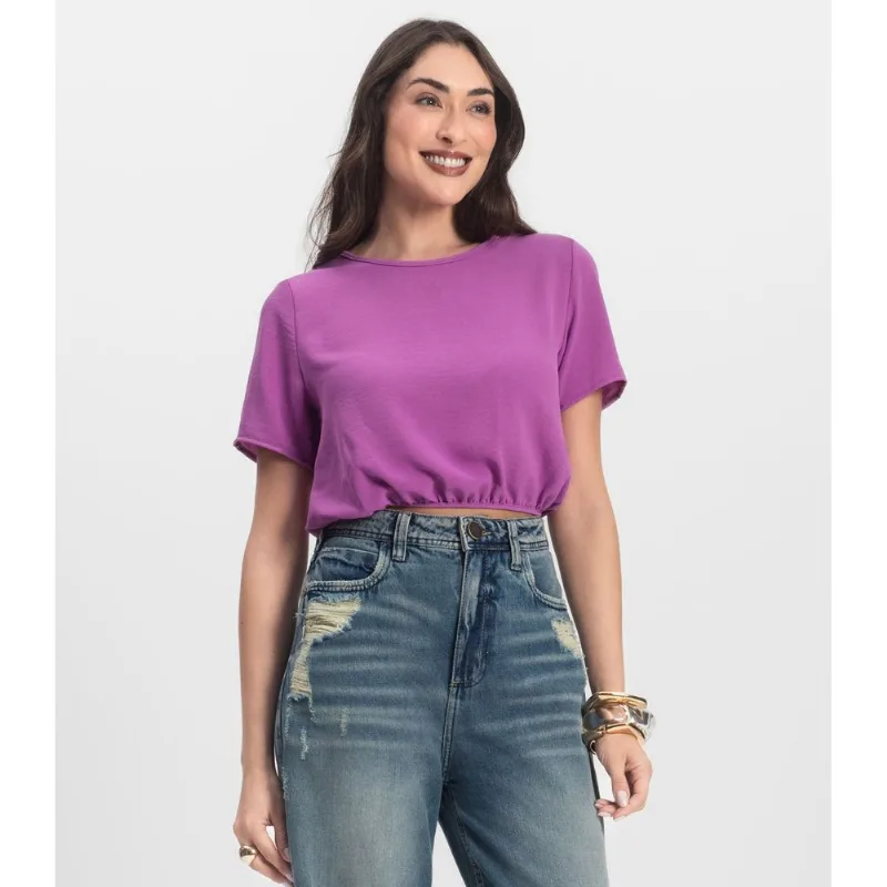 Blusa Feminina Manga Curta Infinita Cor Roxo Gg