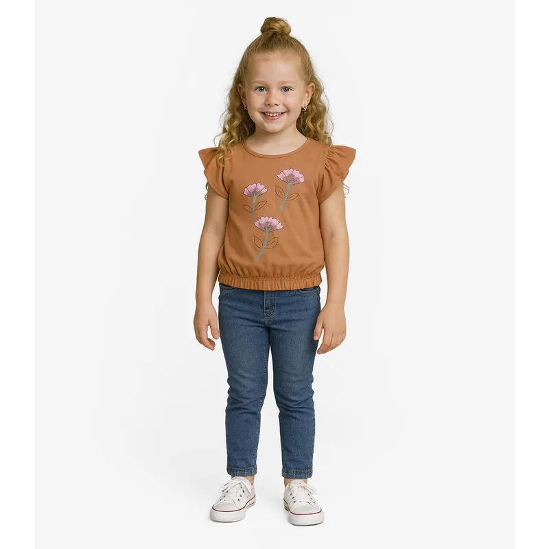 Blusa Infantil Manga Curta Infinita Cor Laranja 4