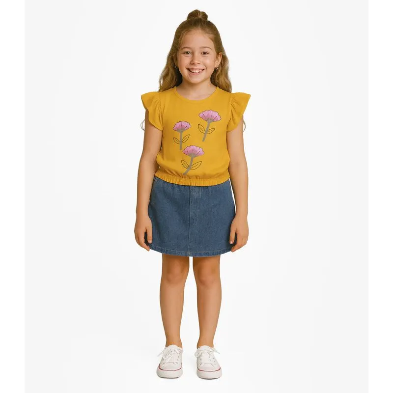 Blusa Infantil Manga Curta Infinita Cor Laranja 4