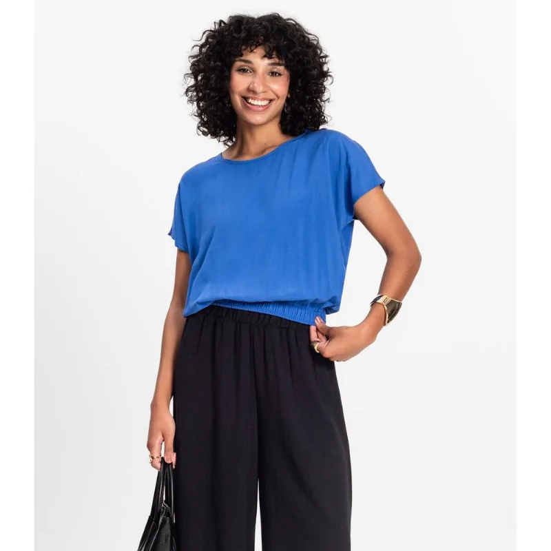 Blusa Feminina manga curta Infinita Cor Azul GG