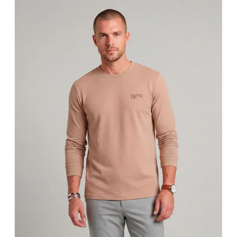 Camiseta Masculina Manga Longa Meia Malha Diametro Marrom P