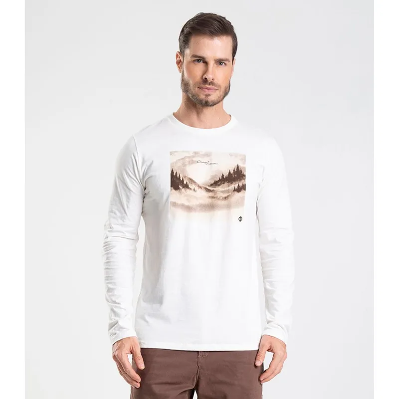 Camiseta Manga Longa Com Estampa Diametro Bege M